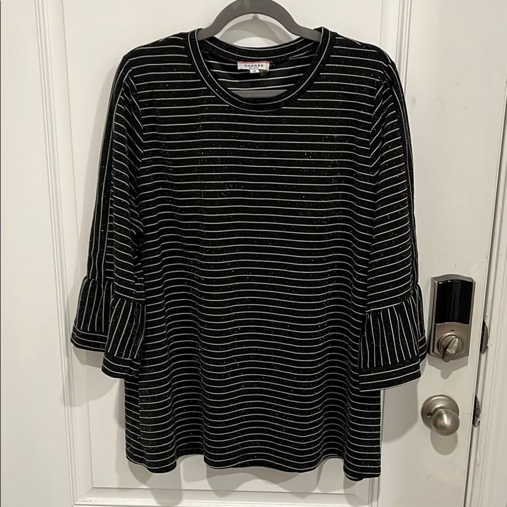 ANDREE BY UNIT Black and White 3/4 Sleeve Relaxed Tunic